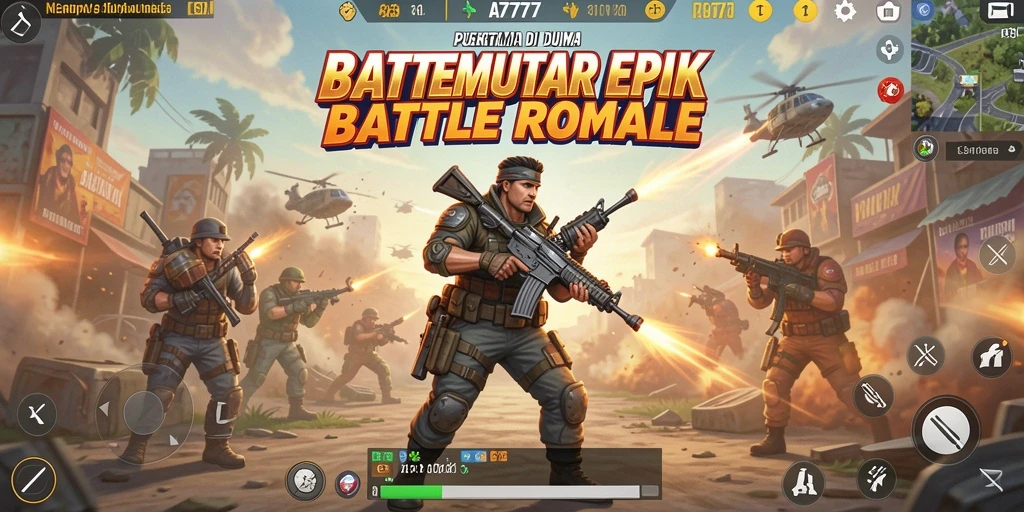 Screenshot aktivitas intens di A7777 Battle Royale dengan grafis menawan.