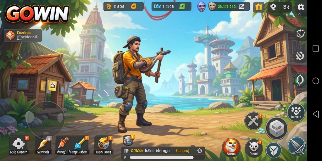 Penggambaran gameplay GOWIN dalam suasana Idle yang santai.