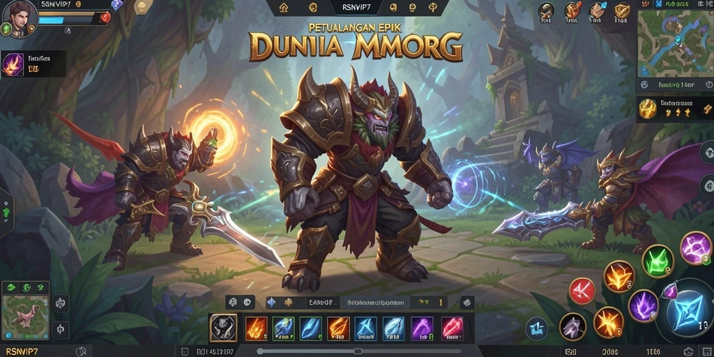 Tangkapan layar gameplay RSNVIP7 menampilkan pertempuran seru antara pemain dan monster.