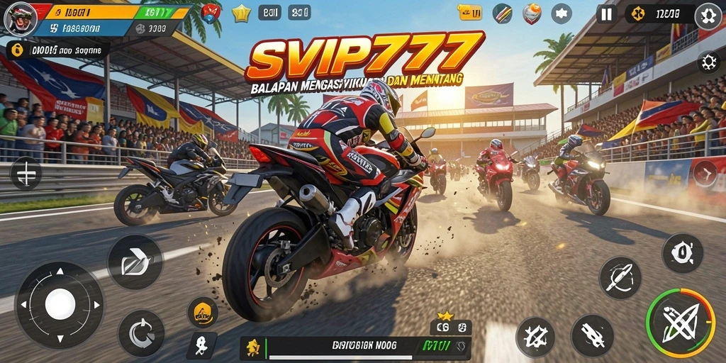 Tampilan gameplay balapan motor yang menegangkan di SVIP777.