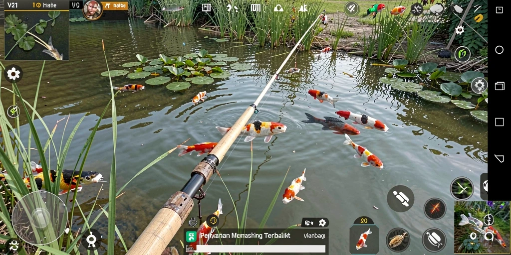 Tampilan gameplay memancing yang menarik dari V21.