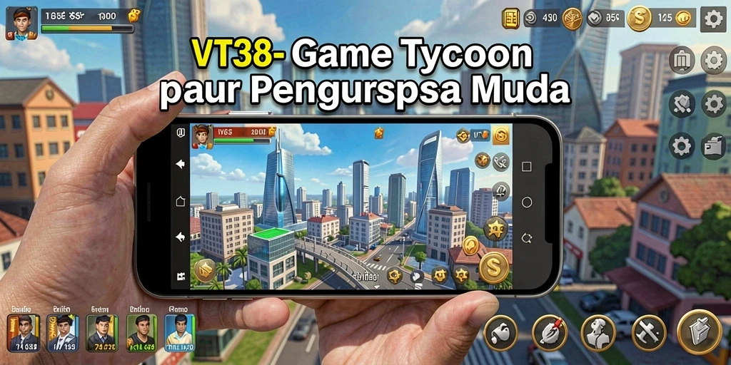Screenshot gameplay VT38 yang menunjukkan aksi mengelola bisnis.